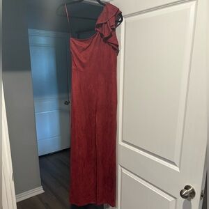 Suede Maroon One-Shoulder Jumpsuit